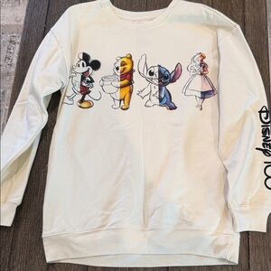 Disney Cream Graphic Crewneck with Mickey, Pooh, Stitch & Alice